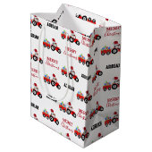 Rood kersttractor Truck Boerderij Aangepaste naam Medium Cadeauzakje (Achterkant Gekanteld)
