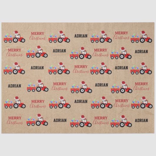 Rood kersttractor Truck Boerderij Aangepaste naam  Tissuepapier (Voorkant)