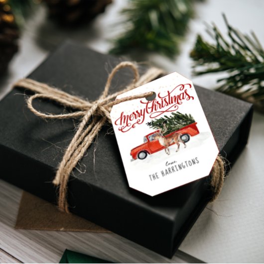 Rood kersttruck en rendier | Vakantie-Labels Bedankjes Labels