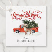 Rood kersttruck en rendier | Vakantie-Labels Bedankjes Labels (Voorkant)