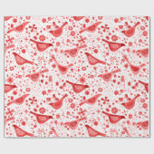 Rood kerstVakantie voor Waterverf van vogels Cadeaupapier (Vlak)