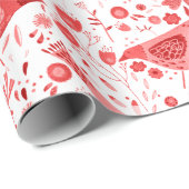 Rood kerstVakantie voor Waterverf van vogels Cadeaupapier (Rol Hoek)