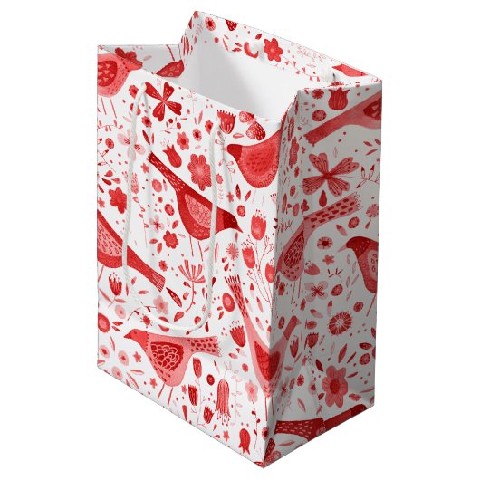Rood kerstVakantie voor Waterverf van vogels Medium Cadeauzakje (Voorkant Gekanteld)
