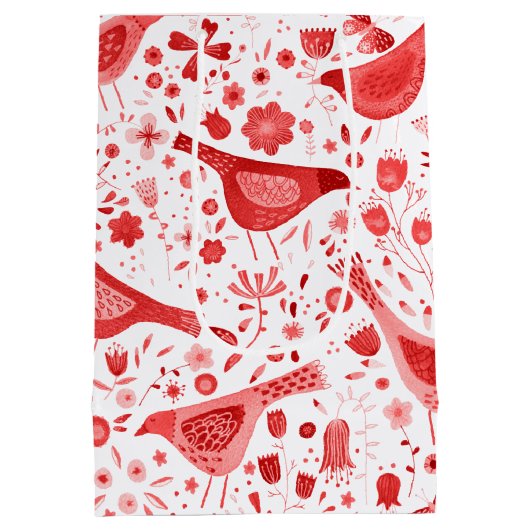 Rood kerstVakantie voor Waterverf van vogels Medium Cadeauzakje (Achterkant)