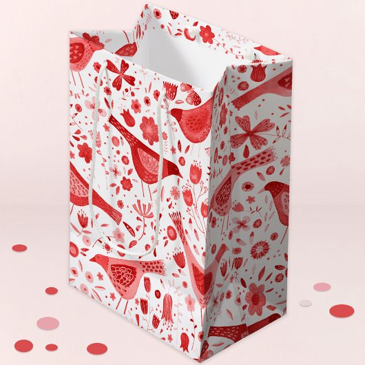 Rood kerstVakantie voor Waterverf van vogels Medium Cadeauzakje