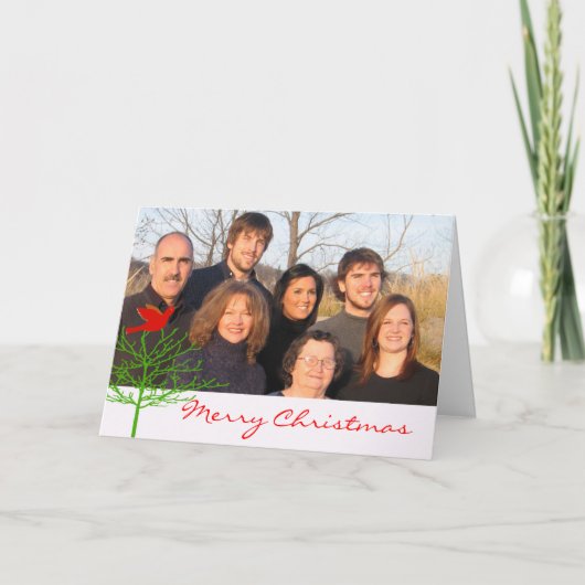 Rood kerstviooltje Groene Boom Uw foto Feestdagen Kaart (Voorkant)