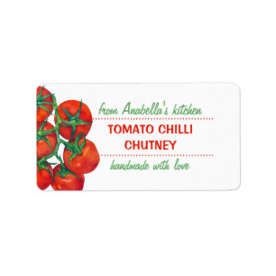 Rood keukenetiket voor tomaten etiket