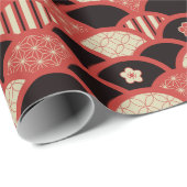 Rood Kimono patroon gestructureerde golven stijl Cadeaupapier (Rol Hoek)