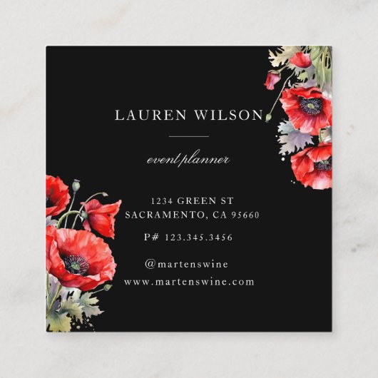 Rood klaproos bloem Elegant Visitekaartje (Achterkant)