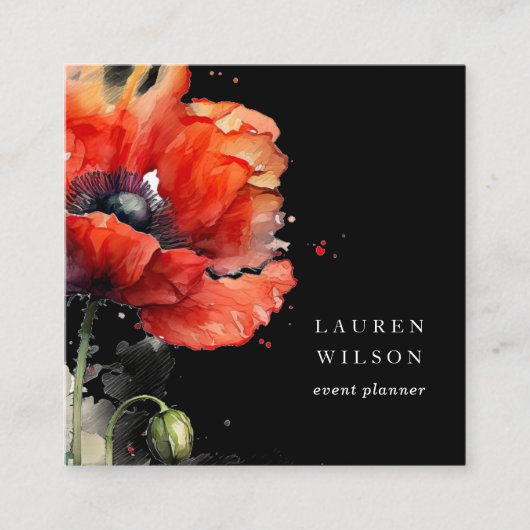 Rood klaproos bloem Elegant Visitekaartje (Voorkant)