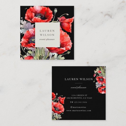 Rood klaproos bloem Elegant Visitekaartje (Voorkant / Achterkant)
