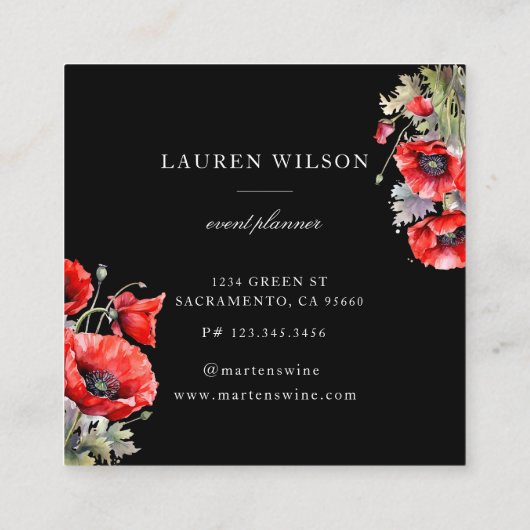 Rood klaproos bloem Elegant Visitekaartje (Achterkant)