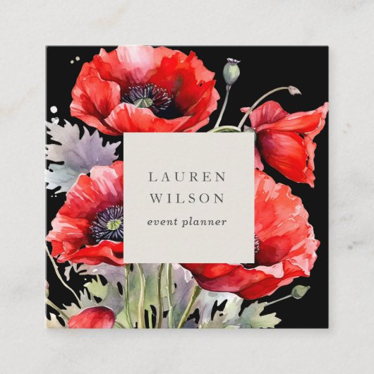 Rood klaproos bloem Elegant Visitekaartje (Voorkant)