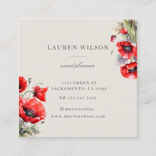 Rood klaproos bloem Elegant Visitekaartje (Achterkant)