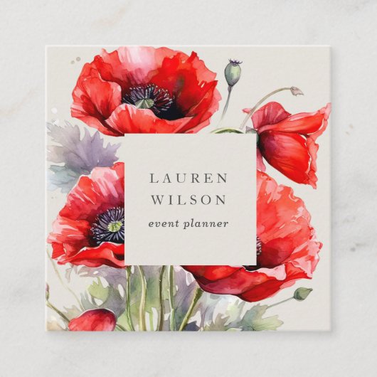 Rood klaproos bloem Elegant Visitekaartje (Voorkant)