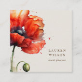 Rood klaproos bloem Elegant Visitekaartje (Voorkant)