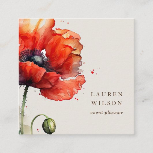 Rood klaproos bloem Elegant Visitekaartje (Voorkant)