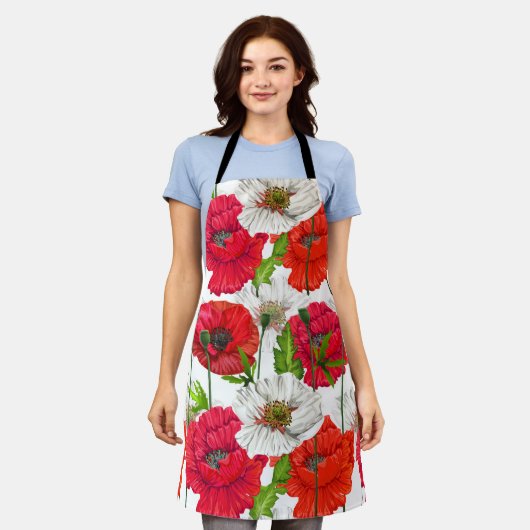 Rood klaproos modern bloemig elegant patroon schort (Gedragen)