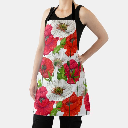 Rood klaproos  modern bloemig elegant patroon schort (Insitu)