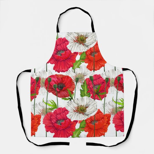 Rood klaproos  modern bloemig elegant patroon schort (Voorkant)