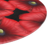 Rood klaproos patroon rond zwart glas snijplank (Hoek)