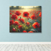  rood klaproos veld op een zomerdag canvas afdruk (Insitu (Houten vloer))