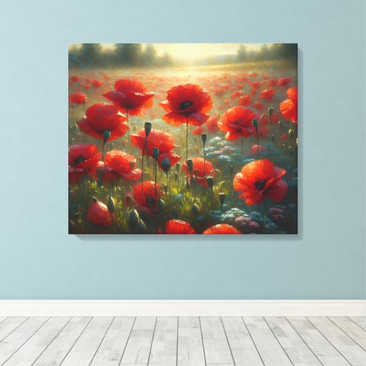 rood klaproos veld op een zomerdag canvas afdruk (Insitu (Houten vloer))