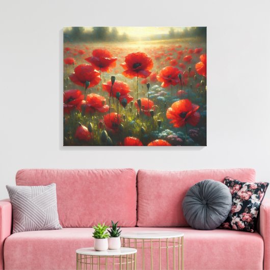  rood klaproos veld op een zomerdag canvas afdruk (Insitu (Woonkamer))