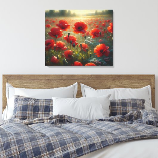 rood klaproos veld op een zomerdag canvas afdruk (Insitu (Slaapkamer))