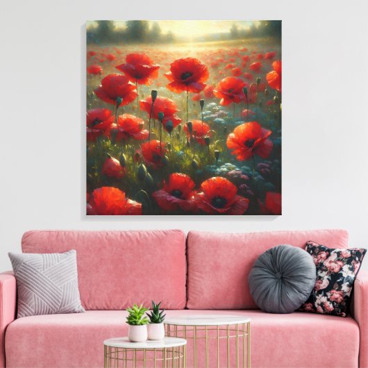  rood klaproos veld op een zomerdag canvas afdruk (Insitu (Woonkamer))