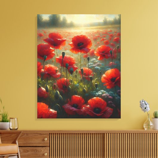  rood klaproos veld op een zomerdag canvas afdruk (Insitu (Woonkamer))