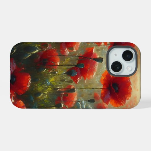 rood klaproos veld op een zomerdag iPhone 15 case (Achterkant horizontaal)