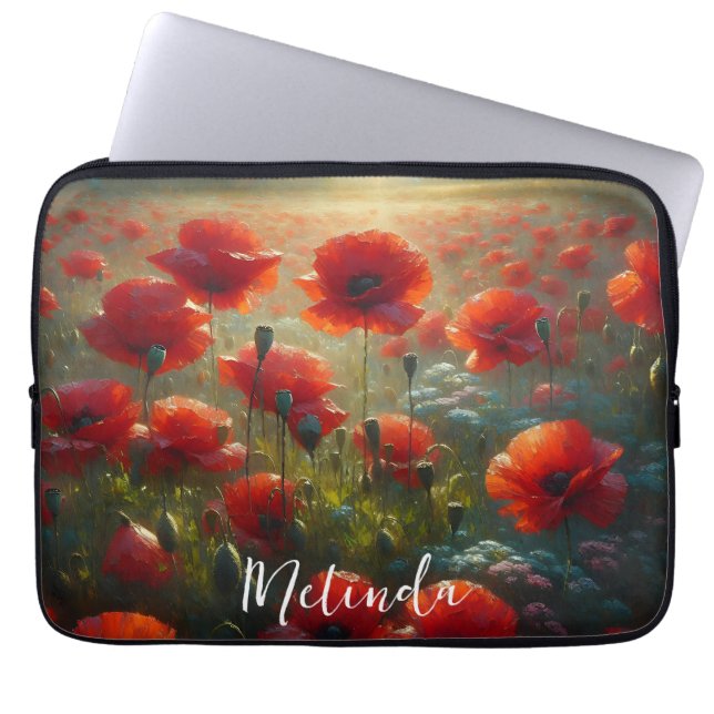  rood klaproos veld op een zomerdag laptop sleeve (Voorkant)