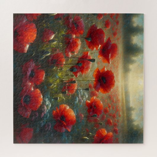 rood klaproos veld op een zomerdag legpuzzel (Horizontaal)