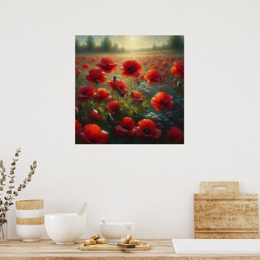  rood klaproos veld op een zomerdag poster (Keuken)