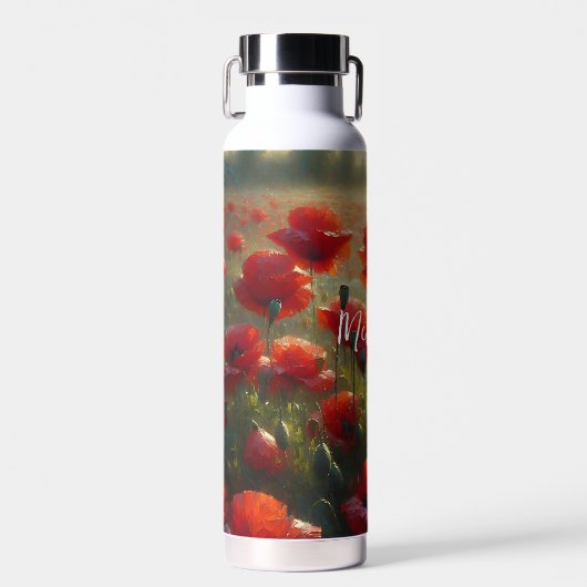 rood klaproos veld op een zomerdag waterfles (Voorkant)