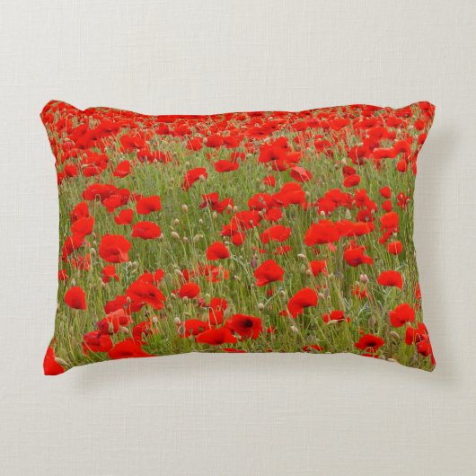 Rood klaproosveld bloemen strik accent kussen (Voorkant)