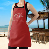 Rood klassiek monogram naam bedrijf schort