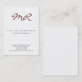 Rood Klassiek Script Monogram schoon Visitekaartje (Voorkant / Achterkant)