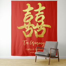 Rood klassieke Chinese trouwtheeplechtigheid achte Wandkleed