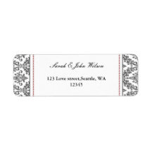 rood kleed, het etiket van het terugkeeradres