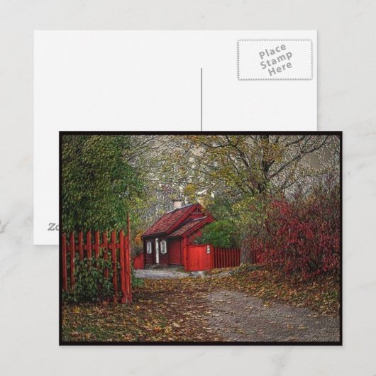 Rood klein huis briefkaart (Voorkant / Achterkant)