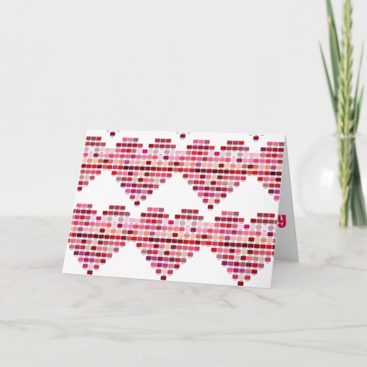 Rood kleurenpalet, hartvormige rode tinten feestdagen kaart (Voorkant)