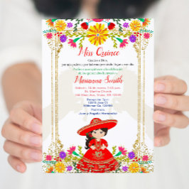 Rood Kleurrijke Mexicaanse Floral Quinceañera Invi Kaart