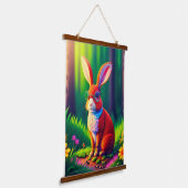 Rood konijn zittend op gras hangend wandkleed (Gebogen)