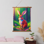 Rood konijn zittend op gras hangend wandkleed (Slaapkamer)