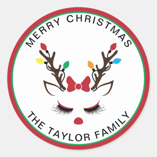 Rood konijnengezicht voor kerstmeisjes ronde sticker (Voorkant)