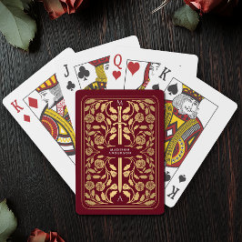 Rood Koninklijk Middeleeuws Goud Zwaard Monogram Pokerkaarten