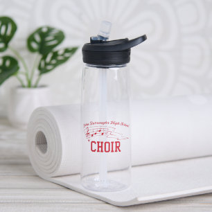 Rood koorlogo en fancy naam met telefoon waterfles