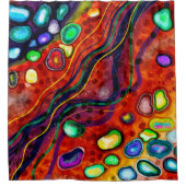 Rood, koper, geel, blauw, groene cirkels moderne k douchegordijn (Voorkant)